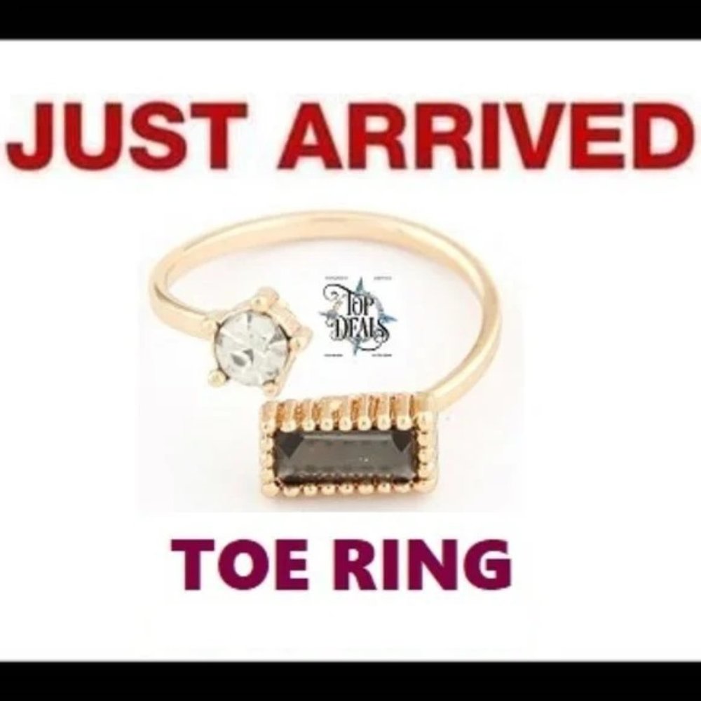 Toe Ring ~  Black ~ Topaz & Clear Crystals ~ Gold ~ Adjustable